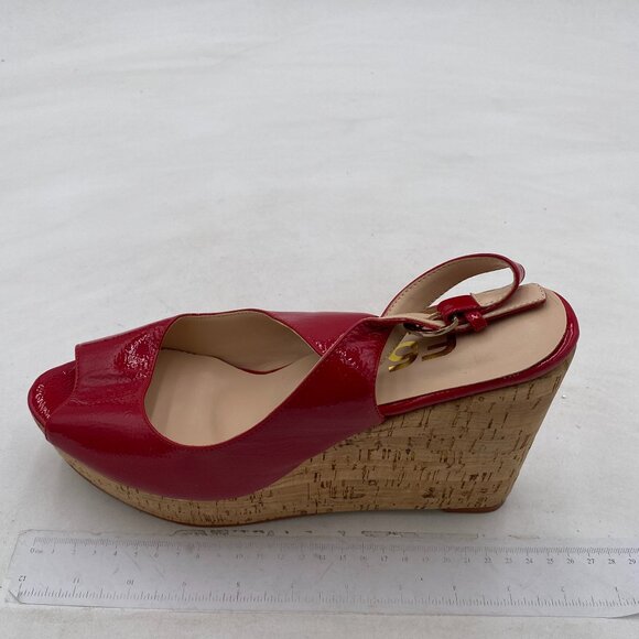 FSJ Red Peep Toe High Heel Wedge Sandals Slip on Cork Slingback Platform Shoes - Picture 2 of 8